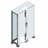 Sheet steel double blind door with overlapping closure on intermediate upright